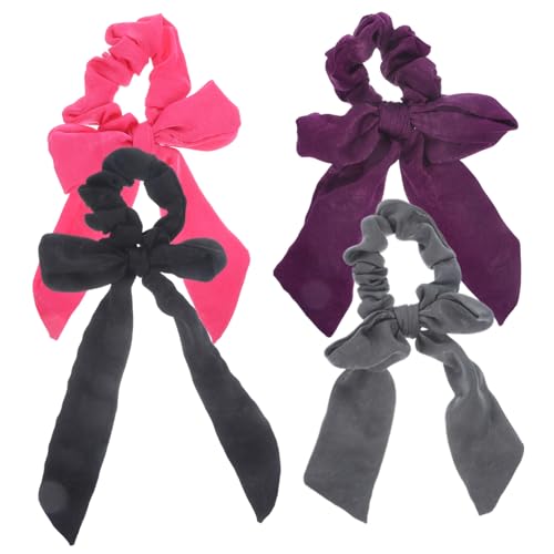 DECORNIJIA 4 Stück Teiliges Bowknot Haargummi aus Seidenähnlichem Elastischem Stoff Weiche Haarbänder für Damen und Mädchen Stilvolle Haarschmuck Accessoires Geeignet für Zufällige Farbe von DECORNIJIA