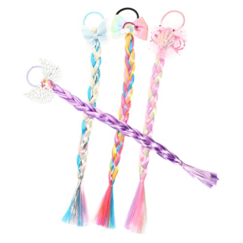 DECORNIJIA 4 Stück Teiliges Farbige Haargummis für Mädchen mit Einzigartigen Perücken Haarsträhnen Blau Regenbogen Netz und Einhorn für Partys und Besondere Anlässe von DECORNIJIA