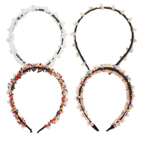 DECORNIJIA 4 Stück Teiliges Gepolstertes Perlen Haarband Geschmückte Stirnbänder für Damen Kopfaccessoires für Hochzeit Party Festival und Alltag Vielseitig Kombinierbar von DECORNIJIA