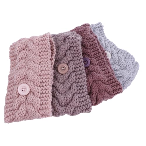 DECORNIJIA 4 Stück Teiliges Gestricktes Stirnband mit Knopf für Damen Atmungsaktives Elastisches Haarband Ohrwärmer für Kalte Jahreszeit für Winter Outdoor Sport und Maskentragen von DECORNIJIA