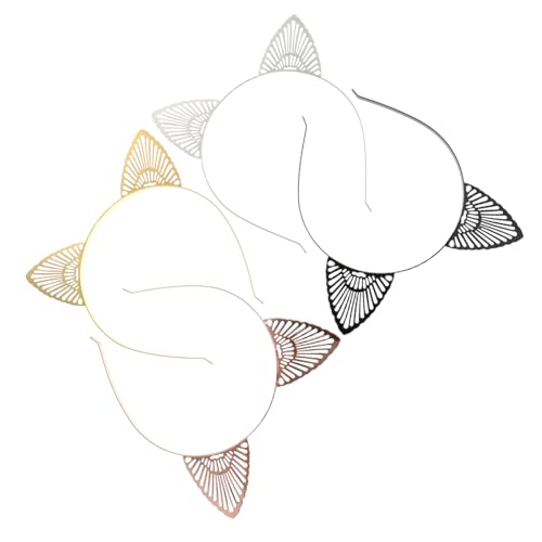 DECORNIJIA 4 Stück Teiliges Metall Katzenohren Haarband Leichtes Komfortables Cosplay Zubehör für Karneval Halloween Kostümparty in Schwarz Gold Weiß und Roségold Modische Haarreifen für von DECORNIJIA