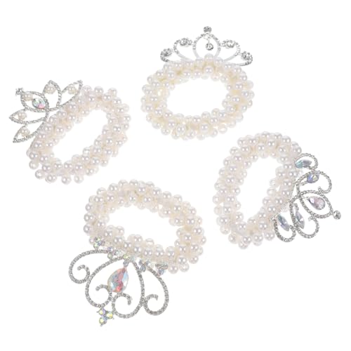 DECORNIJIA 4 Stück Teiliges Perlen haargummi Kronen design Elastische Pferdeschwanzhalter für Frauen Langlebig Rutschfest Geeignet für Dickes Lockiges und Glattes Haar Elegantes von DECORNIJIA