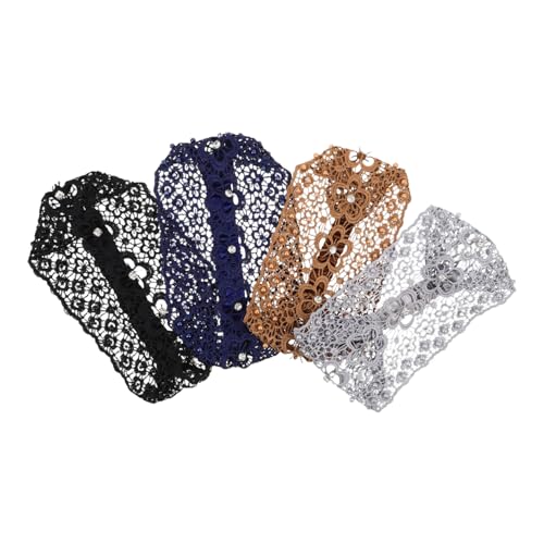 DECORNIJIA 4 Stück Teiliges Spitzen Haarbänder mit Falschen Perlen Elastisch Dehnbar Hohl Modisch Bequeme Damen Haarbänder für Alltag Yoga Partys und Vielseitige Anwendung von DECORNIJIA