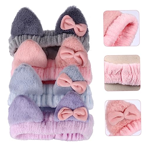 DECORNIJIA 4 Stück Teiliges Süße Katzenohren Haarreifen Weiche Waschgesichts Stirnbänder Bequeme Haarschmuck Accessoires für Damen und Mädchen Zufällige Farbe Zufällige Farbe von DECORNIJIA