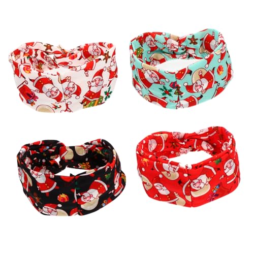 DECORNIJIA 4 Stück Teiliges Weihnachts Haarband Elastisch mit Santa Claus und Rentier Motiv Weiche Geknotete Stirnbänder für Damen und Fitness Modische Haarschmuck für Alltag und Festliche von DECORNIJIA