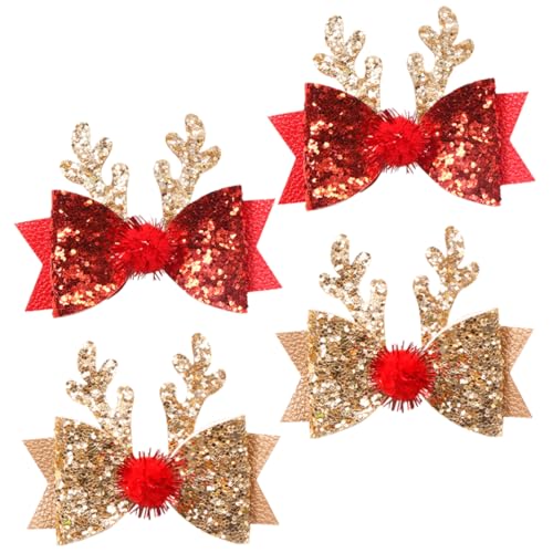 DECORNIJIA 4 Stück Weihnachts Haarspangen für Mädchen Glitzernde Rentier Geweih Haarklammern Festliche Haarschmuck Clips mit Schleife Weihnachtliche Haarklammern für Party und Alltag von DECORNIJIA
