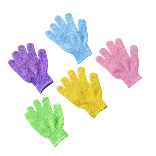 DECORNIJIA 5 Paare Peeling Duschhandschuhe Fünf Finger Badehandschuhe Bade und Saunascrubber Elastisch Einheitsgröße Für Damen Herren Körperpeeling Waschhandschuh von DECORNIJIA