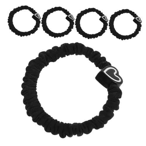 DECORNIJIA 5stücke Haargummis Elastisch Herz-motiv Damen Mädchen Pferdeschwanzhalter Haarstyling Kopfbedeckung Schwarz Gummibänder Für Haare Nahtloses Haarband Haar-accessoires von DECORNIJIA