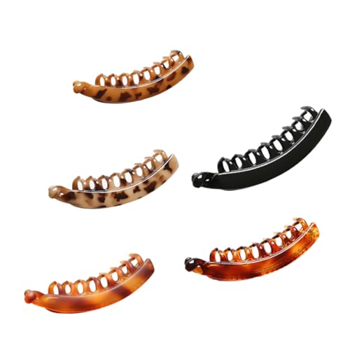 DECORNIJIA 5 Stück Teiliges Bananen Haarklammern für Frauen und Mädchen Große Haarklammer für Dickes Haar Stabile Ponytail Clips in Schwarz und Mehreren Bernsteinfarben Langlebig und von DECORNIJIA