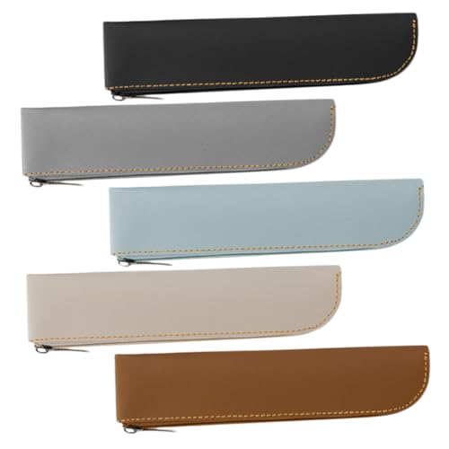 DECORNIJIA 5 Stück Teiliges PU Leder Stifteetui mit Großer Kapazität Reißverschluss Federmäppchen für Schule und Büro Modernes Schreibwaren Organizer für Studenten Langlebig und von DECORNIJIA
