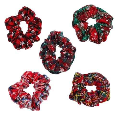 DECORNIJIA 5 Stück Teiliges Weihnachts Schneeflocken Haargummis Elastische Haarschleifen Bunte Haargummis für Damen und Mädchen Weihnachtlicher Haarschmuck für Festtage und Alltag von DECORNIJIA