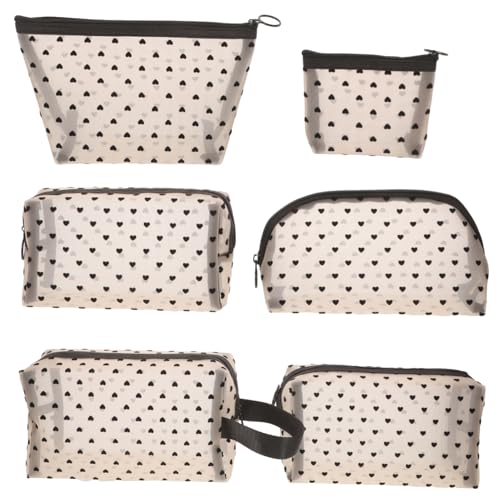 DECORNIJIA 6 Stck Teiliges Mesh Kosmetiktaschen mit Reißverschluss Transparentes Tragbares Make Up Organizer Herz Design Kleine Schminktaschen für Damen Reise und Alltag von DECORNIJIA
