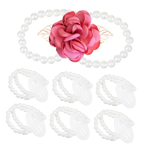 DECORNIJIA 6 Stück Teiliges Corsage armbänder mit Elastischen Perlenbändern Dehnbar und Komfortabel Doppellagige Kunstperlen für Hochzeiten Abschlussball Partys und Feierliche Anlässe Damen von DECORNIJIA