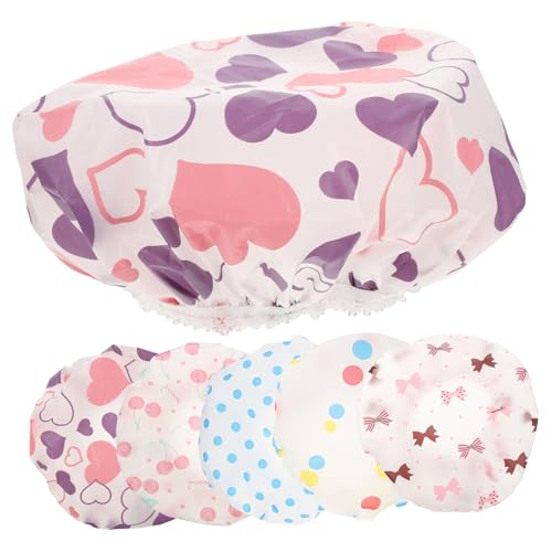 DECORNIJIA 6 Stück Teiliges Duschhauben Elastisch Wiederverwendbar Badehauben mit Niedlichen Cartoon Motiven für Junge Mädchen und Kleinkinder Schutz vor Nässe Beim Baden von DECORNIJIA