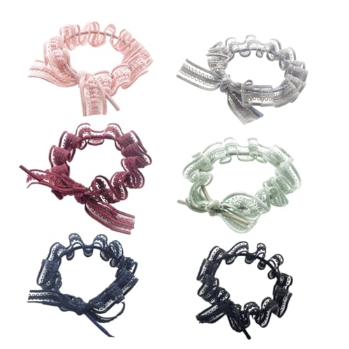 DECORNIJIA 6 Stück Teiliges Haargummi Elastischem Spitzen bowknot Rutschfeste Haarringe für Mädchen Farbige Haargummis in Schwarz Weinrot Marineblau Rosa und Hellgrün Vielseitiges von DECORNIJIA