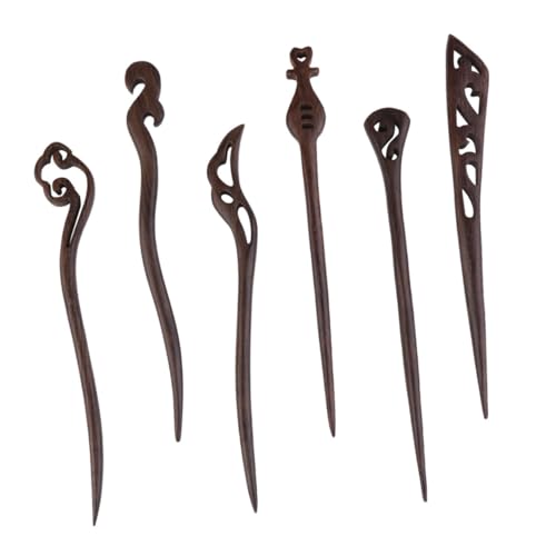 DECORNIJIA 6 Stück Teiliges Holz haarstäbchen aus Ebenholz Handgefertigt mit Geometrischem Retro schnitt Langlebige Haarnadeln für Damen und Mädchen Sanft zu Haar für Dutt Party und Alltag von DECORNIJIA