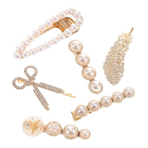 DECORNIJIA 6 Stück Teiliges Perlen Haarklammern mit Strass Metall Haarspangen Damen und Schleifen Designs Vielseitiger Haarschmuck für Alltag Party Hochzeit und Büro von DECORNIJIA