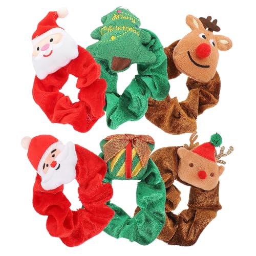 DECORNIJIA 6 Stück Teiliges Weihnachten Haargummis mit Süßen Weihnachtsmann Rentier Motiven Elastische Schonende Haarschleifen für Damen und Mädchen Flexibler Langlebiger Haarschmuck für von DECORNIJIA