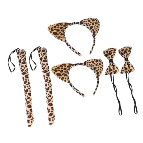 DECORNIJIA 6stücke Teiliges Katzenohren Haarreif Set Mit Cosplay Kostümzubehör Für Damen Für Partys Halloween Und Karneval Gelb Mit Leopardenmuster von DECORNIJIA