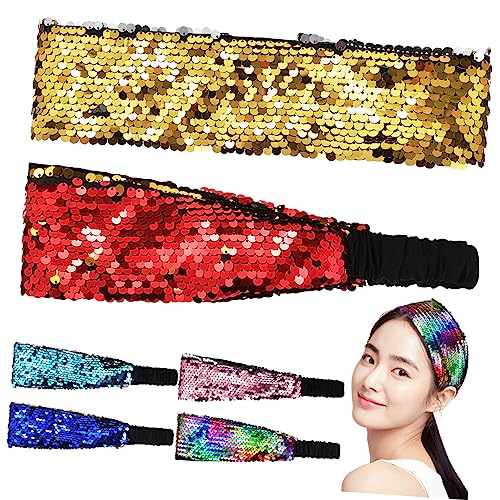 DECORNIJIA 6stücke Elastische Pailletten Stirnbänder Glitzernd Reversibel Dehnbar Haarbänder Für Damen Und Mädchen von DECORNIJIA