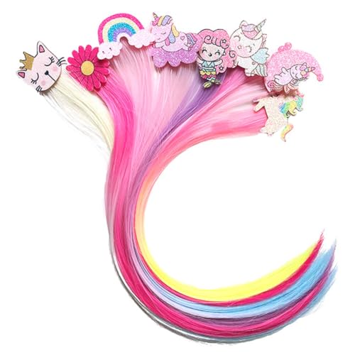DECORNIJIA 8 Stück Teiliges Einhorn Haarverlängerung für Mädchen Bunte Clip in Haarspangen zum Flechten Niedliche Haar Accessoires für Kindergeburtstag Fasching Festival und Cosplay von DECORNIJIA