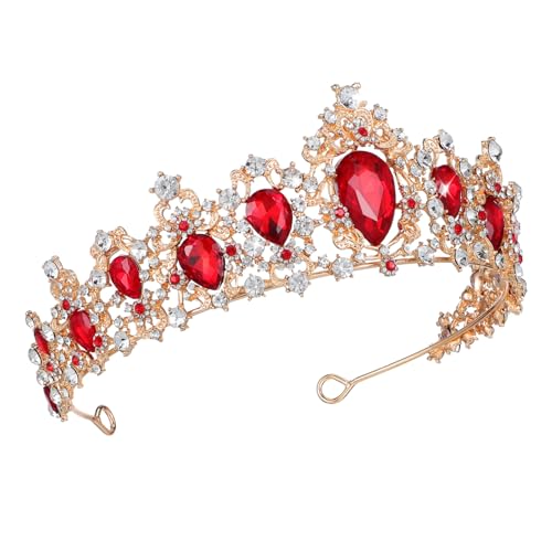 DECORNIJIA Barock Braut Krone Rot Haarschmuck Damen Hochzeit Diadem Vintage Kopfschmuck Party Schmuck Accessoire von DECORNIJIA
