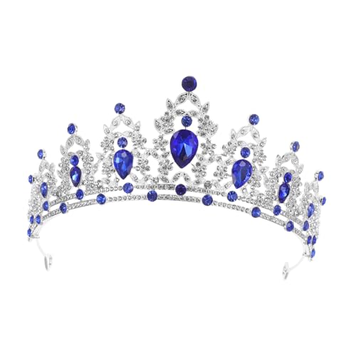 DECORNIJIA Barock Krone Haarreif Silber Blau Strass Tiara Funkelndes Braut Accessoire für Hochzeit Geburtstag Abschlussball Prinzessin Party von DECORNIJIA