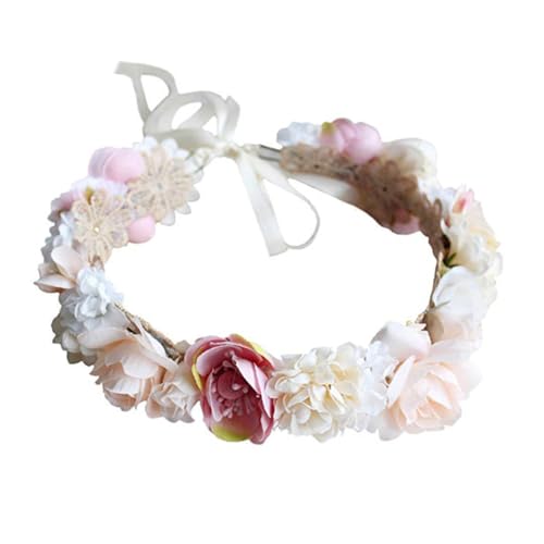 DECORNIJIA Beige Blumenkranz Hawaii Blumenhaarschmuck Lifelike Floraler Haarreif Strand Party Accessoire für Fotoshooting Bühnenauftritt von DECORNIJIA