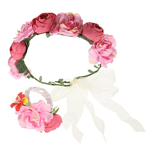 DECORNIJIA Blumenhaarband Damen und Handgelenk Corsage Set Krone für Braut Junggesellinnenabschied Hochzeit Partys Leicht Bequem Romantischer Stil Passend für Mädchen Frauen von DECORNIJIA