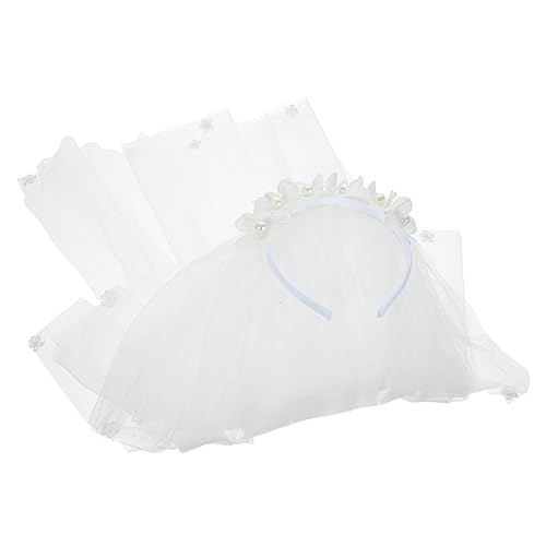 DECORNIJIA Blumenkranz Haarband für Mädchen mit Perlen und Zartem Schleier Leichtes Stirnband für Partys und Festliche Anlässe Angenehmer Sitz Geeignet für Cremeweiß von DECORNIJIA