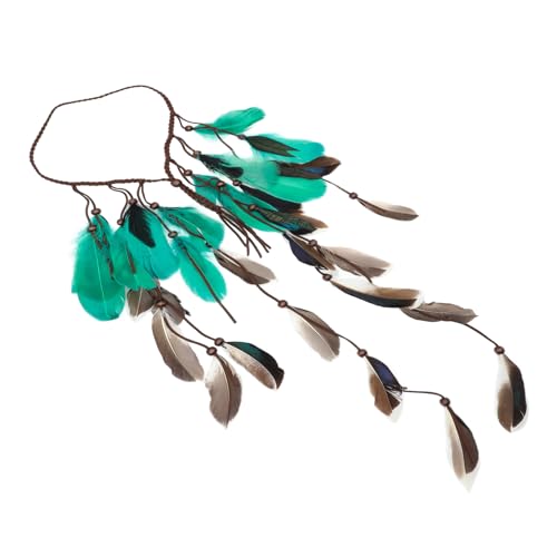 DECORNIJIA Bohemian Federn Stirnband Damen Haarband Geflochtenes Kopfschmuck Accessoire für Festival Karneval Vintage Kopfbedeckung mit Langem Plume Headpiece Grün von DECORNIJIA