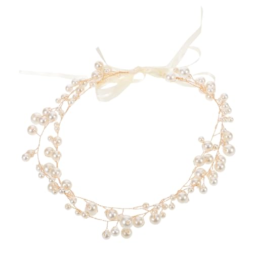 DECORNIJIA Braut Haarband mit Perlen Doppellagiges Goldfarbenes Haarschmuck-accessoire Verblassungsresistente Leichte Kopfbedeckung für Hochzeit Abendgala Formelle Anlässe und Casual-styling von DECORNIJIA