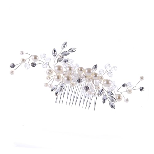 DECORNIJIA Braut Haarkamm Silber Perlen Strass Hochzeit Haarschmuck Handgemacht Eleganter Brautkopfschmuck Für Damen Festliche Anlässe Kommunion Gala von DECORNIJIA
