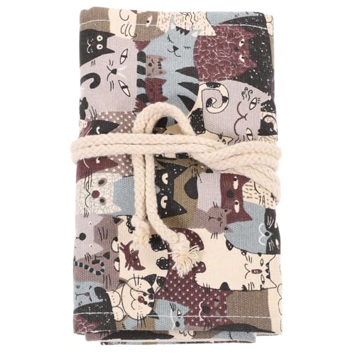 DECORNIJIA Canvas Roll Up Pencil Bag mit Süßem Katzenmotiv Handgefertigt aus Langlebigem Canvas Großer Kapazität für Buntstifte und Zubehör Praktischer Stiftehalter für Künstler und Schüler von DECORNIJIA