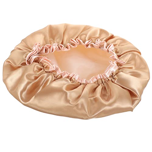 DECORNIJIA Damen Badhut Wasserfester Atmungsaktiver Duschhaube Für Zuhause Sauna Und Spa Peva Doppellagig Champagnerfarbe Elastisches Design Für Optimalen Wiederverwendbar von DECORNIJIA