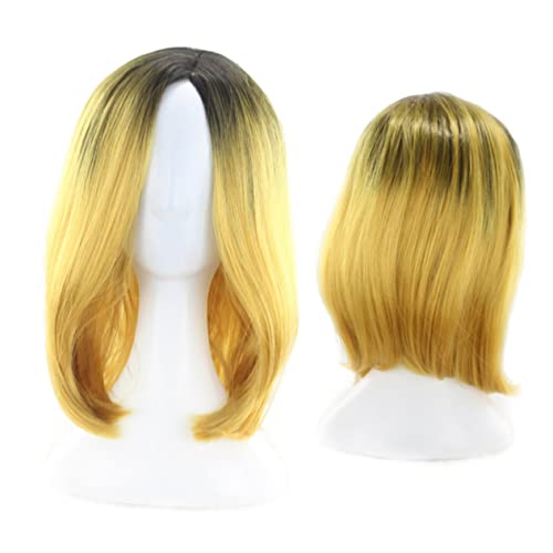 DECORNIJIA Damen Bob Perücke Gradient Farbverlauf Gelb Kurz Gerade Synthetische Cosplay Hochtemperaturfaser Natürlicher Look Wiederverwendbar Komfortabel von DECORNIJIA