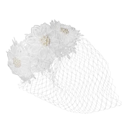 DECORNIJIA Damen Fascinator Haarband mit Großem Netzschleier und Besticktem Spitzenblumen Design Weicher Hautfreundlicher Stilvoll für Hochzeit Abendveranstaltung Party Braut und Festgäste von DECORNIJIA