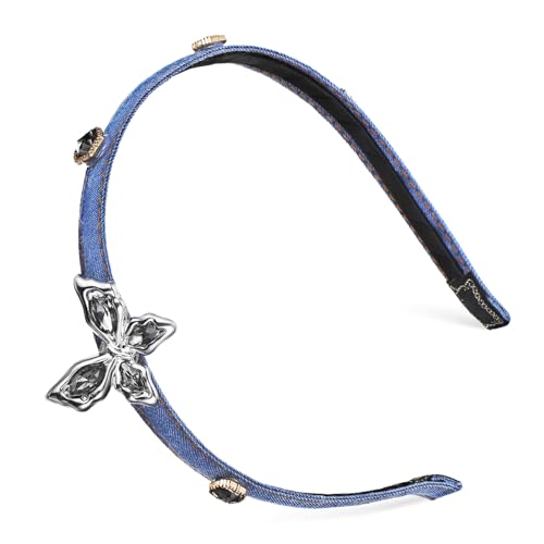 DECORNIJIA Damen Haarreif Denim mit Schmetterling Modisches Stirnband Haarschmuck Stilvolles Leichtes Haarband für Alltag Party Hochzeit für Frauen und Mädchen von DECORNIJIA