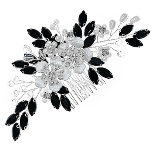 DECORNIJIA Delikater Braut Haarkamm mit Perlen und Blumen Wiederverwendbarer Hochzeitsschmuck für Damen und Mädchen Stilvolles Schwarzes Design mit Funkelnden Kristallen für Braut und von DECORNIJIA