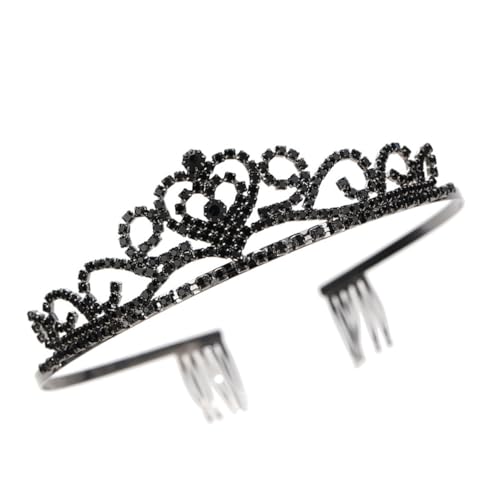 DECORNIJIA Elegante Schwarze Strasskrone Braut Tiara Hochzeits haarreif Edler Kopfschmuck Festlich für Damen und Besondere Anlässe von DECORNIJIA
