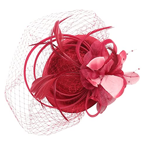 DECORNIJIA Fascinator Haarclip für Damen Kopfband mit Federn und Netz für Hochzeiten Tea Partys und Weinrot DECORNIJIA Fascinator Haarclip für Damen Kopfband mit Federn und Netz für Hochzeiten Tea Partys und Weinrot von DECORNIJIA
