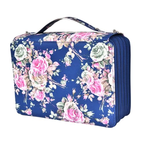 DECORNIJIA Federmäppchen Mit Großem Fassungsvermögen Federmäppchen Mit 252 Löchern Tragbare Schreibwarentasche Griff Stifttasche Bleistiftbeutel Mit Großer Kapazität Briefpapierbeutel Blue Pu von DECORNIJIA