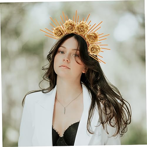 DECORNIJIA Göttin Haarreif Goldfarben mit Blumen Cosplay Stirnband Leichtes Party Kostüm Headwear für Damen Hochzeit Fotografie von DECORNIJIA
