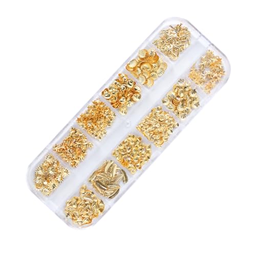 DECORNIJIA Goldfarbene Metall Nieten Nail Art Dekorationen DIY Nail Studs aus Legierung Glänzende Nagelschmuck Aufkleber für Maniküre Vielseitig Einsetzbar Eleganter Nagel Deko Zubehör von DECORNIJIA