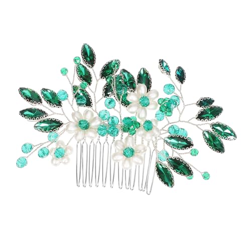 DECORNIJIA Grüner Haarkamm mit Kristallblumen Handgefertigter Brautschmuck Dekorativer Haarstecker für Frauen Eleganter Haarschmuck für Hochzeit Braut und Festliche Anlässe von DECORNIJIA