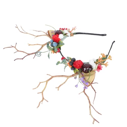 DECORNIJIA Halloween Haarreif Rentier Geweih Stirnband mit Simulierten Beeren und Robustes Haarschmuck für Mädchen Bequemes Cosplay Accessoire für Halloween Party von DECORNIJIA
