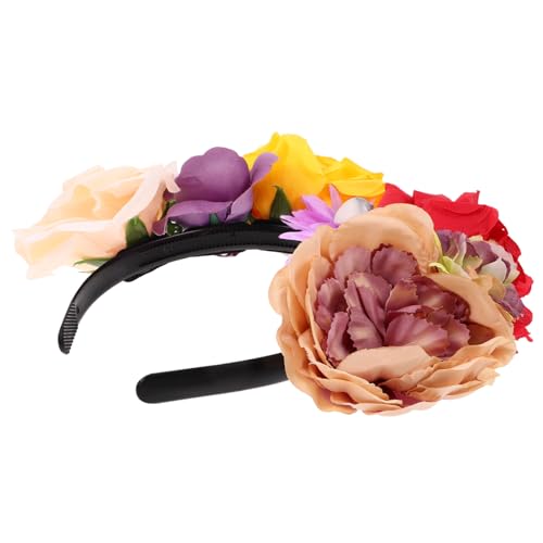 DECORNIJIA Halloween Haarreif mit Farbiger Rosen Dekoration und Festlicher Haarschmuck für Party Karneval Fasching und Kostüm Events Rutschfester Haarreif für Damen von DECORNIJIA