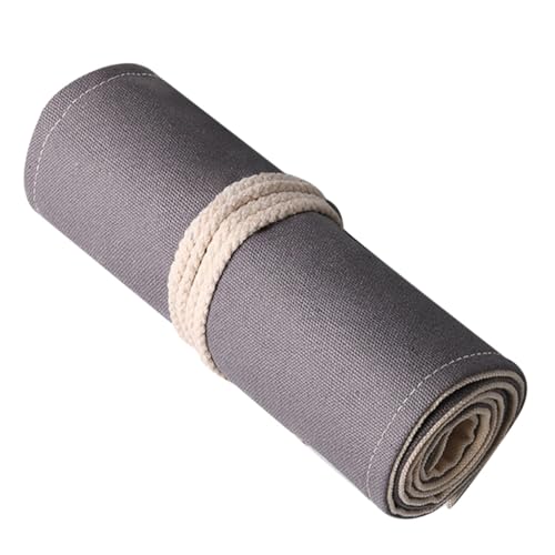 DECORNIJIA Handgefertigte Canvas Stifterolle mit Fächern Große Kapazität Robustes Graues Federmäppchen zum Aufrollen Tragbarer Stifte Organizer für Bleistifte Marker und Skizzierstifte von DECORNIJIA