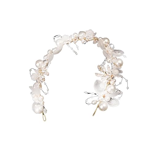 DECORNIJIA Hochzeit Haaraccessoire Perlen Tiara Krone Braut Haarschmuck für Verlobung und Partys Eleganter Kopfschmuck Blumendesign für Besondere Anlässe von DECORNIJIA