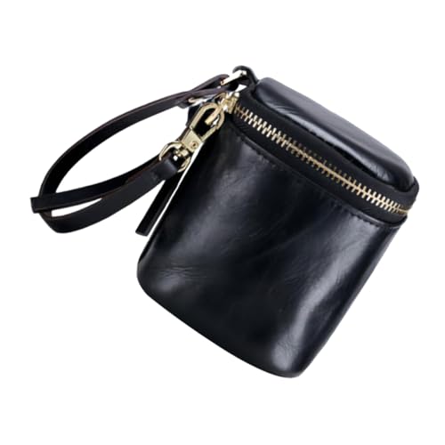 DECORNIJIA Lippenstift Tasche Damen Kompakt Leicht Leder Kosmetiktasche mit Handschlaufe Schwarz als Make Up Bag und Kleines Portemonnaie für Unterwegs von DECORNIJIA